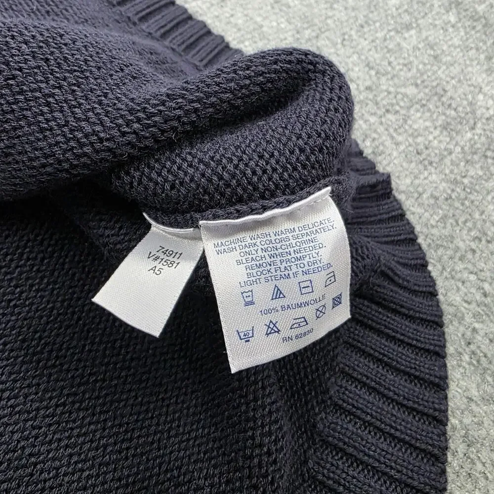 Vintage Lands End Sweater Vest Mens Large Blue Navy V Neck Knit Pullover Casual